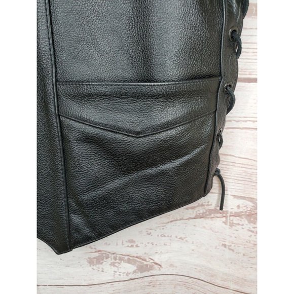 FMC Black Leather Button Side Tassel 2 Inside & Outside Pockets Size 38 Vest - Picture 6 of 12